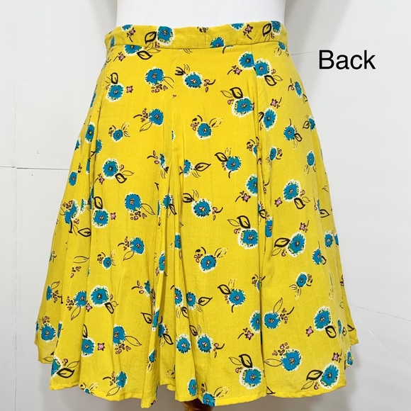 SOLD-Urban Outfitters Floral Yellow Mini Skater Skirt - Picture 4 of 9